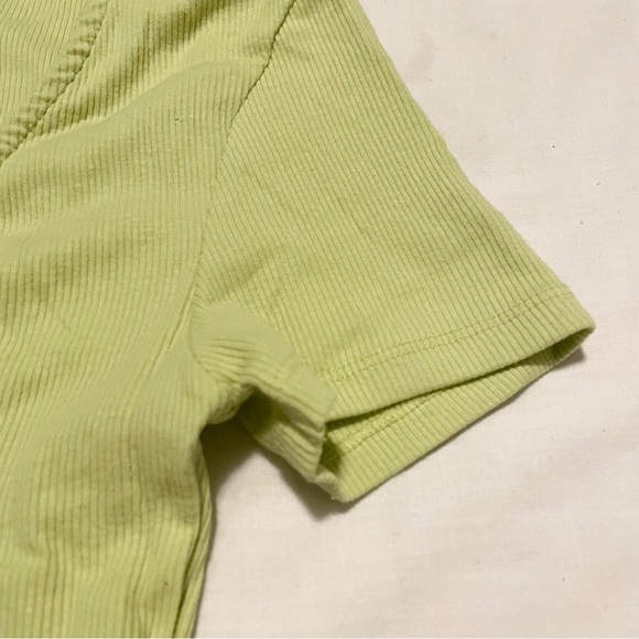 Zara Drawstring Scrunched V-Neck Cropped Ribbed T-Shirt Small - Picture 4 of 16